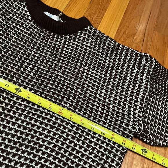 Vintage Chunky Knit Sweater Brown White Checkered Pattern Retro Pullover GS Co. - Picture 4 of 8